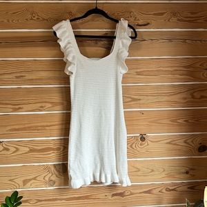 Anthropologie off white crochet ruffle dress S